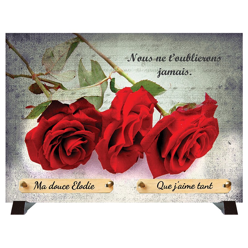 Plaque Funéraire Coeur Roses et Galets